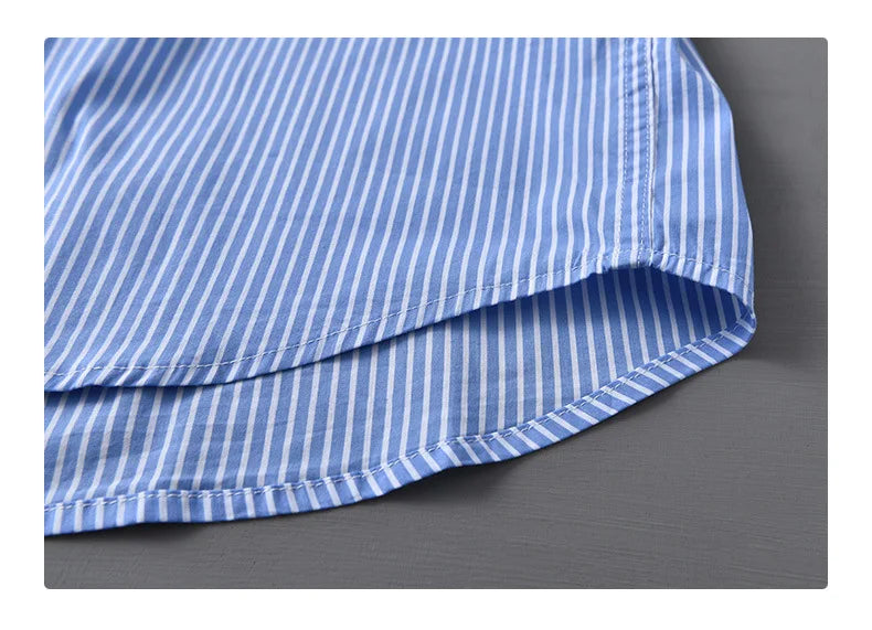 2025 Spring Summer New Casual Striped Cotton Short Sleeve Shirts for Men Clothing Soft Turn-down Collar Shirts DCC03