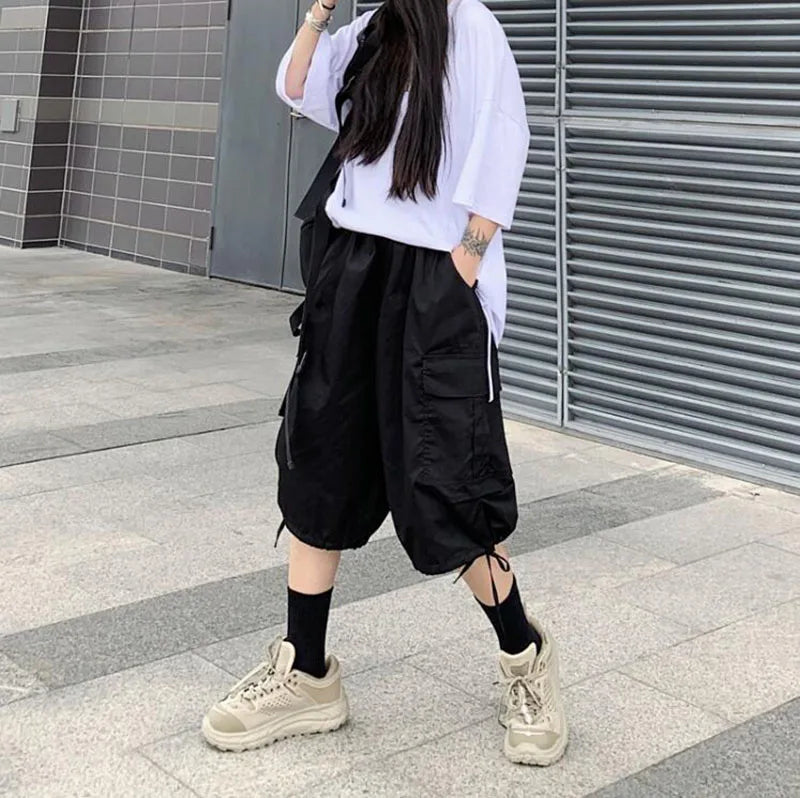 Zoki Streetwear Harajuku Oversize Bf Cargo Shorts Hip Hop Fashion High Waist Women Big Pockets Casual Shorts Summer Loose Shorts