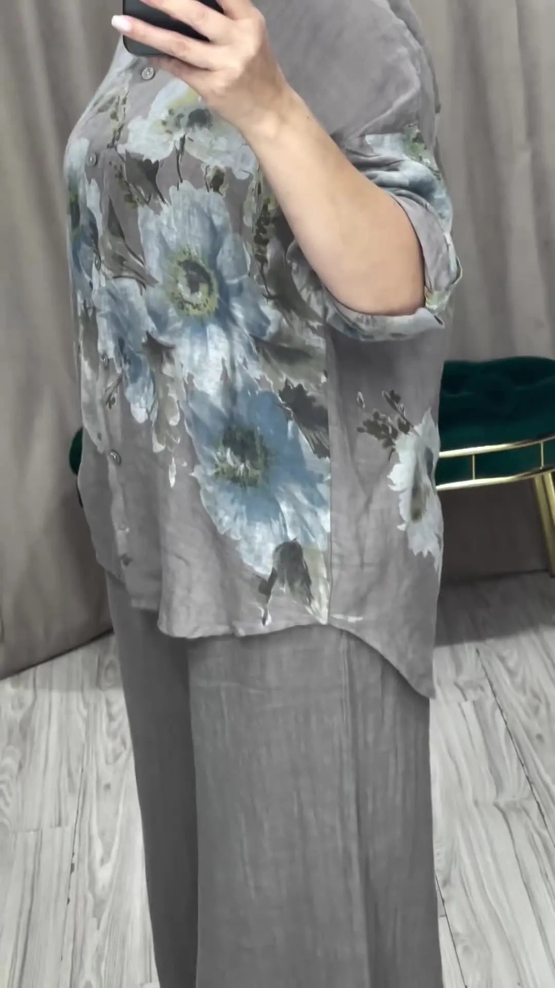 Two Piece Set Islam Muslim Women Tops Flower Print Shirt Wide Leg Pants Suits Ramadan Turkey Modest Ensembles Morocco Outfits