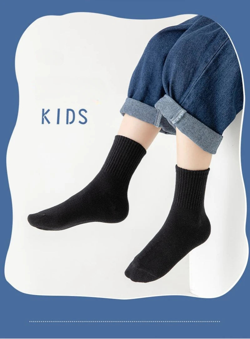 Horetong 5 Pairs Pure Cotton Soft Student Socks Breathable Absorbing Sweat Sport Socks Boys Girls Middle Tube Sock For 3-13 Year