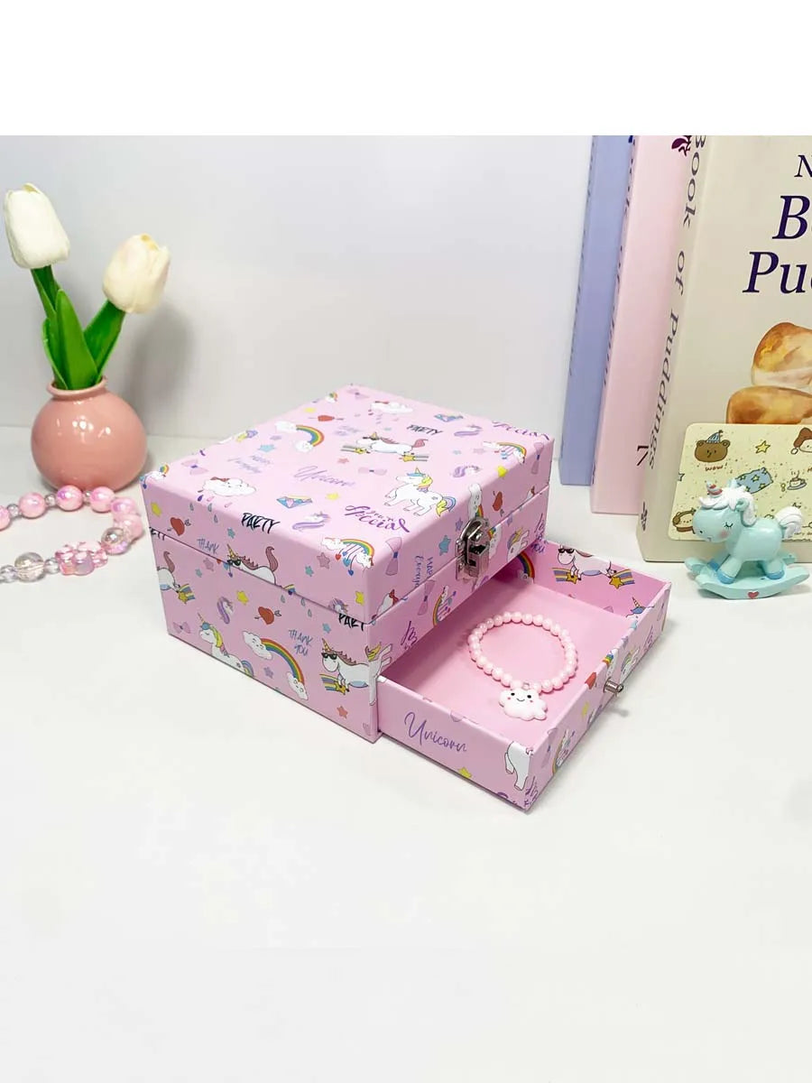 1pc Music Box with Drawer Mirror Rotating Pink Pony Jewelry Storage Box for Ring Necklaces Bracelets Birthday Gift