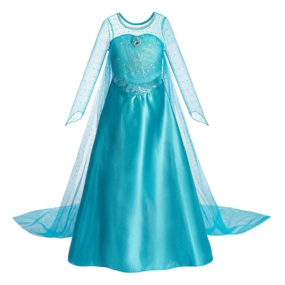 Halloween Elsa Dress for Girls Children Party Princess Costume Kids Disguise with Long Cloak Girl Snow Queen Carnival Clothes