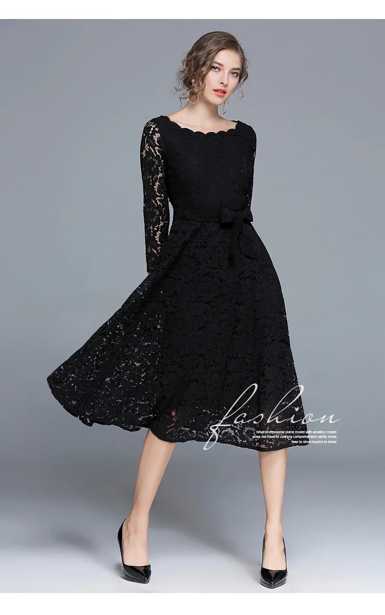 Lace White Prom Dress Women 2023 Summer Autumn Long Sleeve Sexy Slash Neck A Line Midi Party Vestidos Flower Embroidery