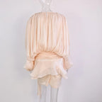 Pleated Mini Dress Women New Fashion Puff Sleeve Elegant V-neck High Waist Evening Party Dresses Lady Holiday Beach Vestidos