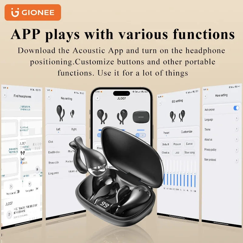 Gionee JL007 Ear Clip Equalize Earphones Wireless Bluetooth Earbuds ENC Noise Reduction Headphones with Mic Smart Equalizer App
