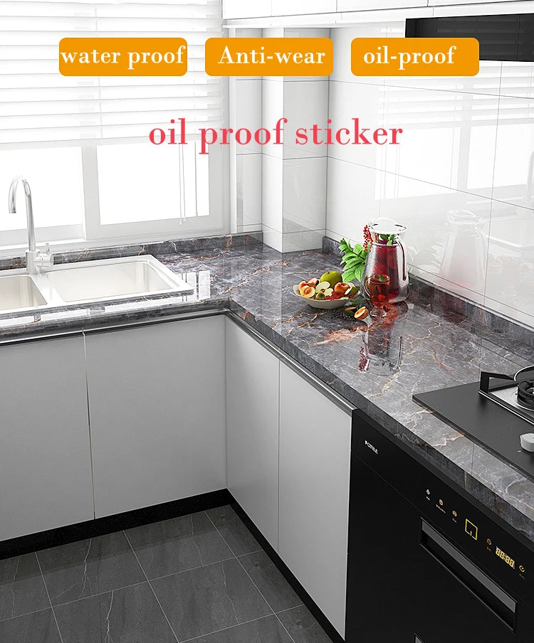 40cm Marble Self-adhesive Wallpaper Bathroom Kitchen Cabinet Countertop Contact paper PVC Waterproof Wall Stickers