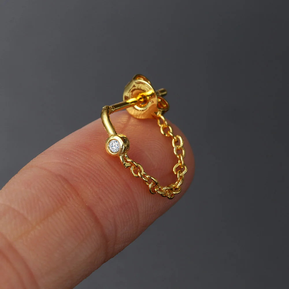 Piercing Helix Lobe Hoop Chain Earrings Zircon Gold Color Tragus Rook Ear Cartilage Accessories Women Jewelry Gift Wholesale