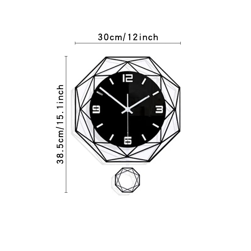 Polygonal Swinging Wall Clock with Swinging Function Suitable for Living Room Office Living Room Decoration Clock