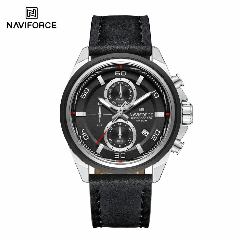 NAVIFORCE  Hands Wristwatches Genuine Leather Strap Alloy Case Casual Watches Dress Watch for Men Waterproof with Date Luminous
