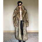 Men's fur coat, Wolf fur, fox fur, lapel long overcoat, winter windproof and warm windbreaker, large size