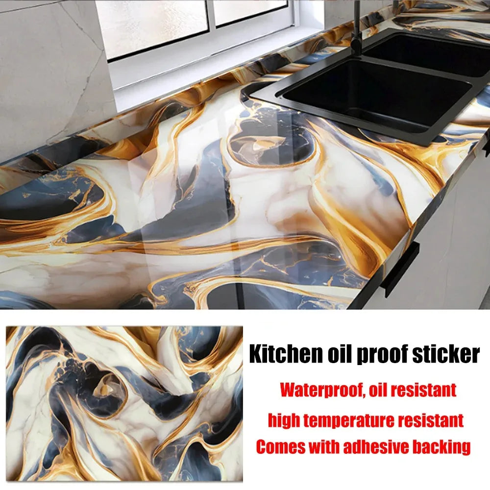 40cm Marble Pattern Kitchen Wall Stickers Self-Adhesive Oil-Proof Stain-Resistant Livingroom Resistant Home Decorative Wallpaper