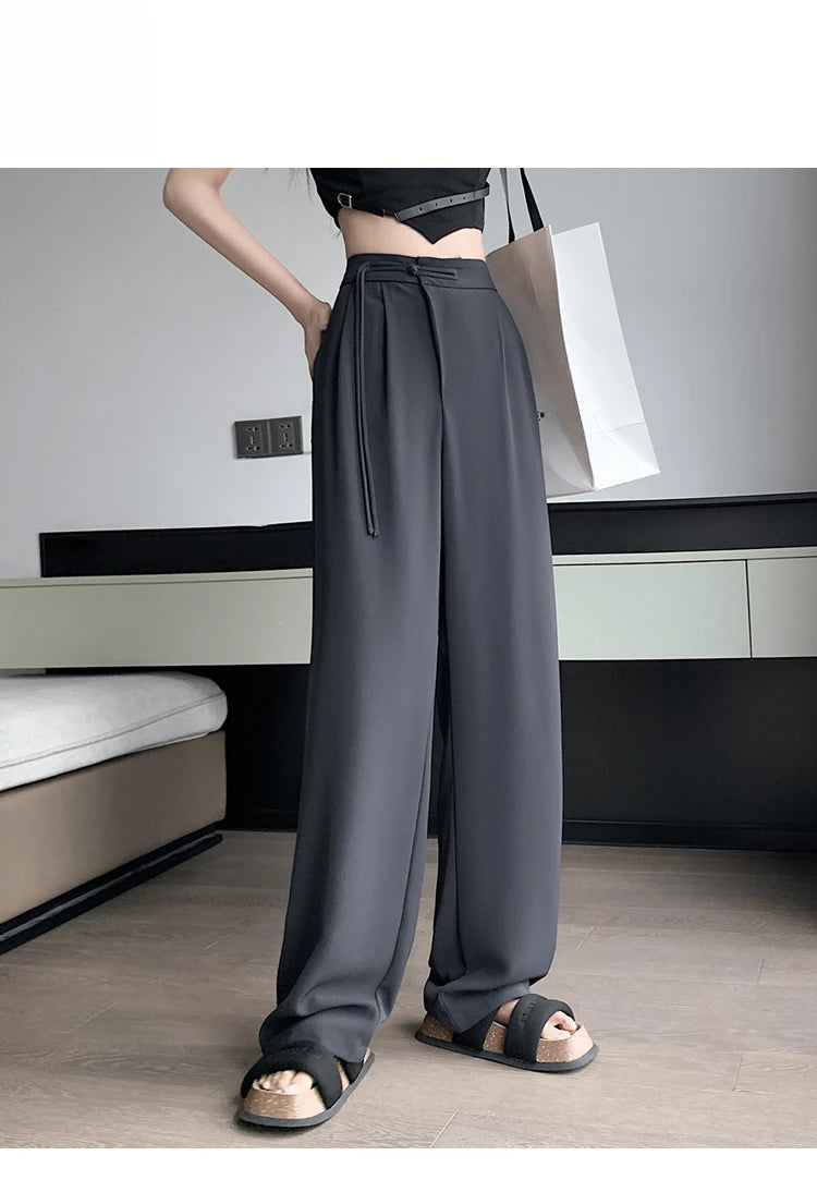 2025 New Spring Summer Tapered Wide Leg Suit Pants White High Waist Drop Hem Loose Straight Casual Slim Fit Trousers Female