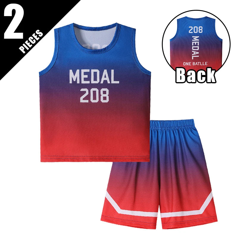 2 Pcs Summer Children's Quick Drying Sports Suit Boys' Comfortable And Breathable Multi-color Vest Girls' Running Casual Shorts