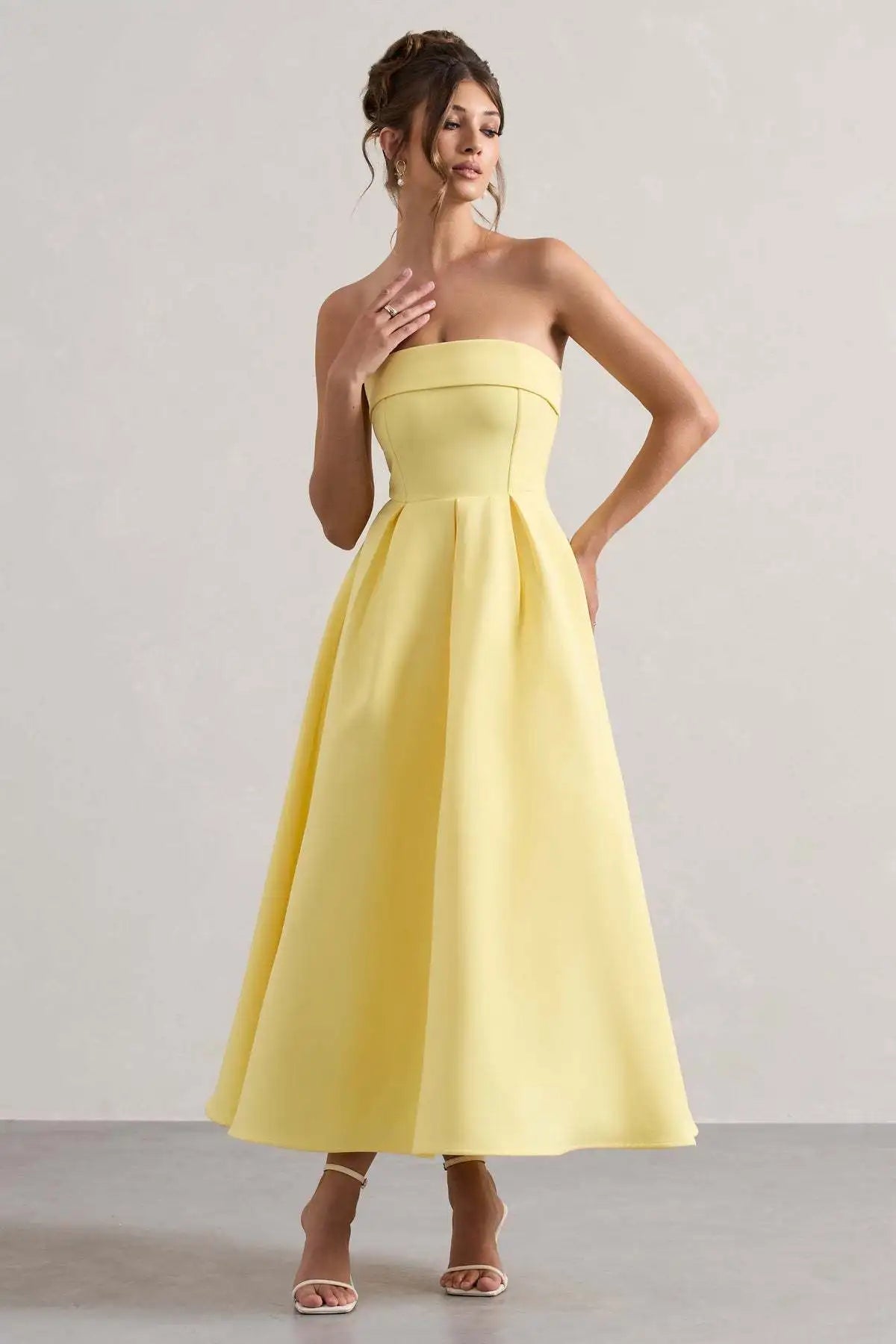 2025 French Fashion Elegant Long Evening Dress Women High-end Solid  Sleeveless Strapless Party Dress Chic Minimalist Clothes