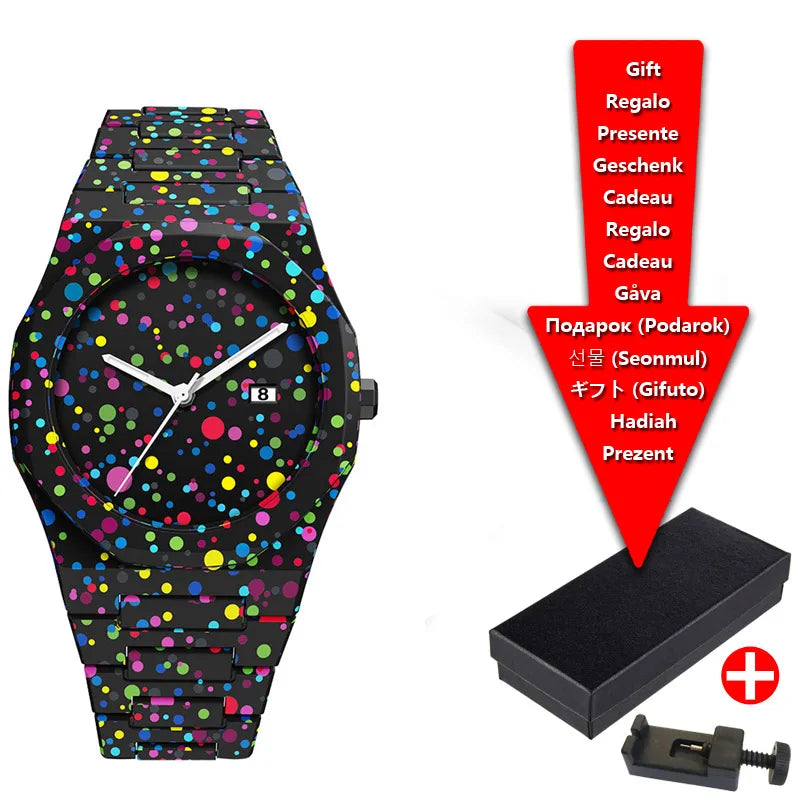 Creative Black and White Sketching Fashion Brand Men's Quartz Watch Casual Plastic Strap Waterproof Calendar Women's Watch