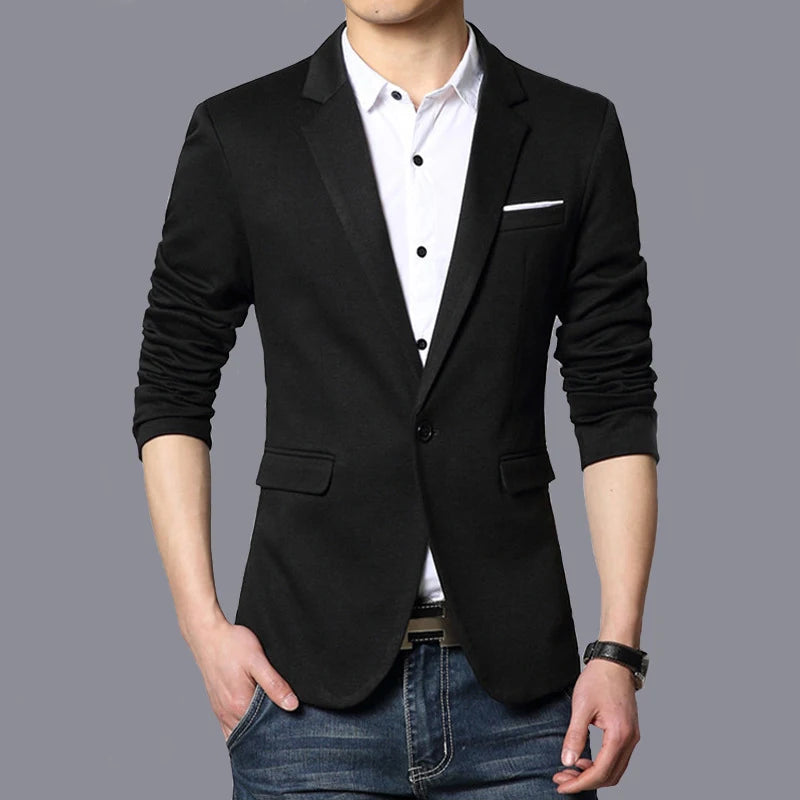 BROWON Autumn Brand Men Blazers Slim Fit Casual Suit Jacket Sold Color One Button Korean Style Business Wedding Party Blazer