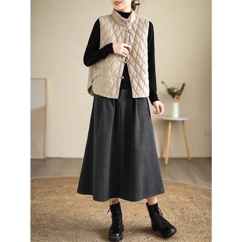 2024 New Autumn Winter Parkas Women Puffer Vest Loose Cropped Stand Collar Sleeveless Vest Jackets Down Cotton Padded Waistcoat