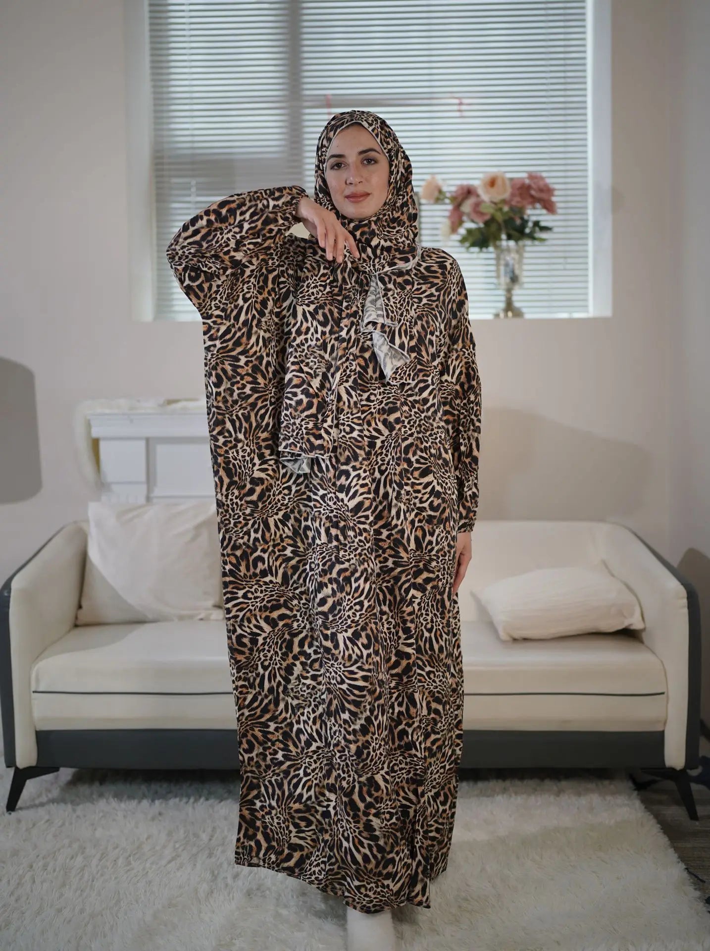 Eid Muslim Women Prayer Dresses Scarf Abayas Leopard Print Long Robe Ramadan Morocco Dubai Kaftan Islam Saudi Vestidos Jalabiya