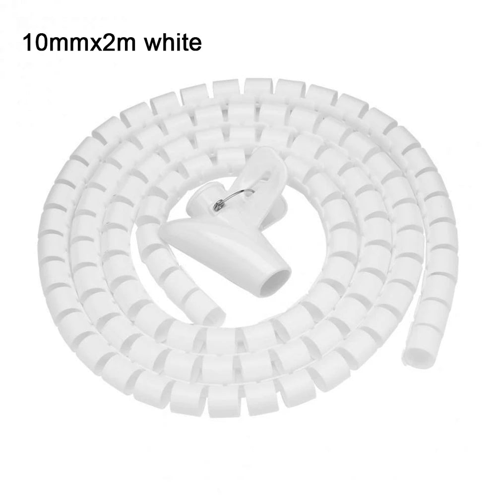 2M 16/10mm Flexible Spiral Cable Wire Protector Cable Organizer Computer Cord Protective Tube Clip Organizer Management Tools