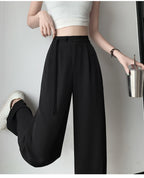 2025 New Spring Summer Tapered Wide Leg Suit Pants White High Waist Drop Hem Loose Straight Casual Slim Fit Trousers Female