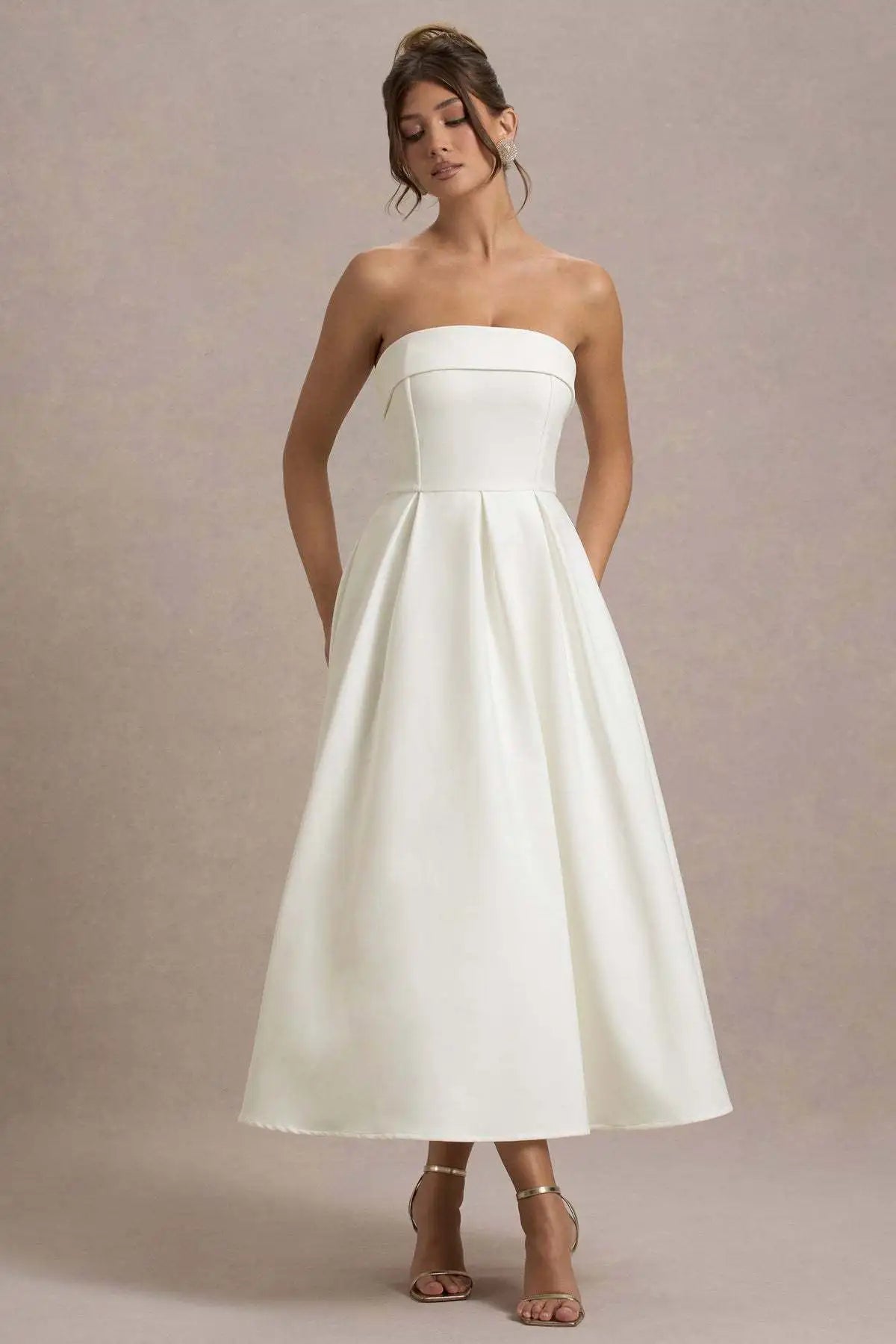 2025 French Fashion Elegant Long Evening Dress Women High-end Solid  Sleeveless Strapless Party Dress Chic Minimalist Clothes