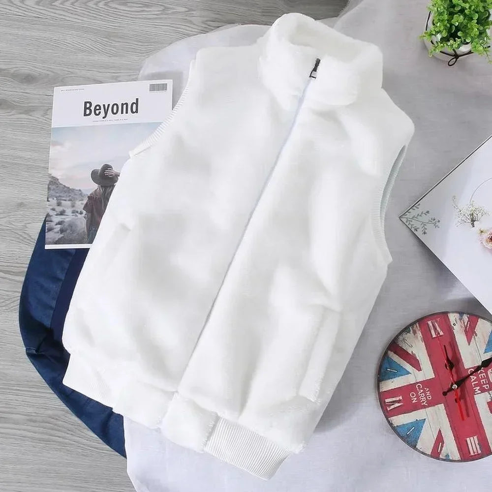 White Wool Vest Jacket Men Autumn Winter Sleeveless Jacket Men Waistcoat Warm Coat Faux Woolen Mens Clothing 2024 Trends
