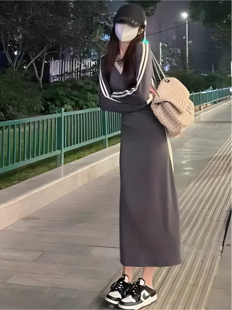 Plus Size 4xl 5xl Casual Slim Long Sleeve Dresses Summer Black Office Lady Womens Clothing Spring Korean Fashion Elegant Dress