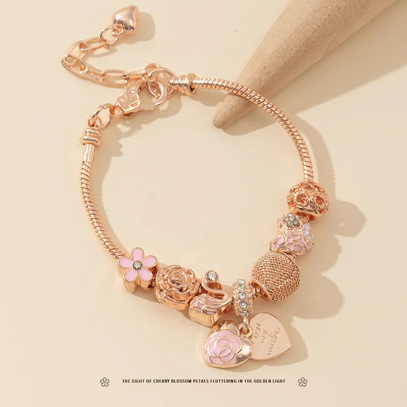 1Pcs Minimalist And Atmospheric Oil Dripping Rose Heart Bead Bracelet Fashionable Oil Painting Swan Lantern Bead Bracelets INS