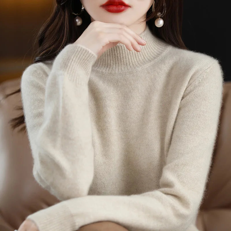 Autumn Winter Women Sweaters Long Sleeve Thick Warm Knitwears Pullovers Mock Neck Loose Sweater Korean Fashion Bottoming Shirt