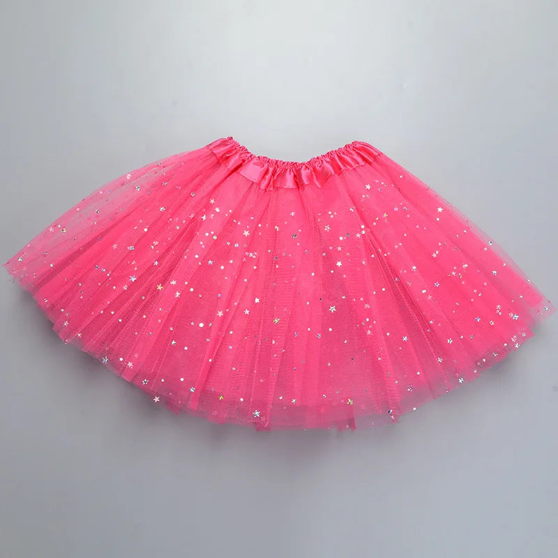 Kids Baby Star Glitter Dance Tutu Skirt For Girl Sequin 3 Layers Tulle Toddler Pettiskirt Children Chiffon 2-8T