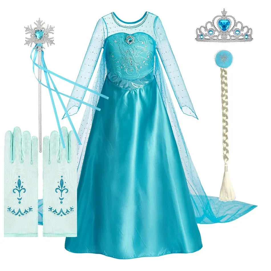 Halloween Elsa Dress for Girls Children Party Princess Costume Kids Disguise with Long Cloak Girl Snow Queen Carnival Clothes