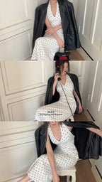 2024 Korean Style Open-back Halter Neck Dress Women's Summer Elegant Long Dress Waist-fitted A- line Skirt Sleeveless