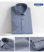 2023 Summer Short Sleeve High Density Silky Material Solid  Elastic Business Men Dress Shirts No Pocket Stretch Clothes
