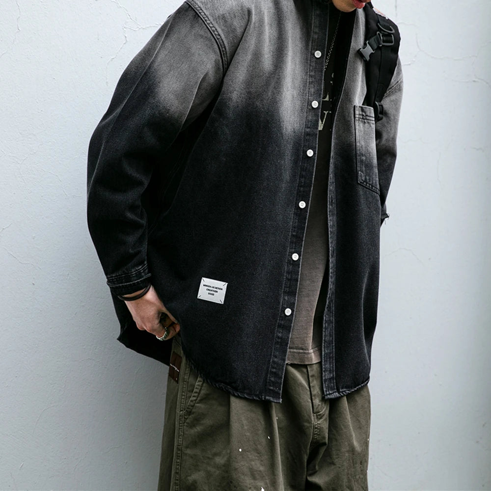 Korean fashion washed gradient denim shirt for men clothing High quality streetwear harajuku casual coat tremdy Long sleeve male