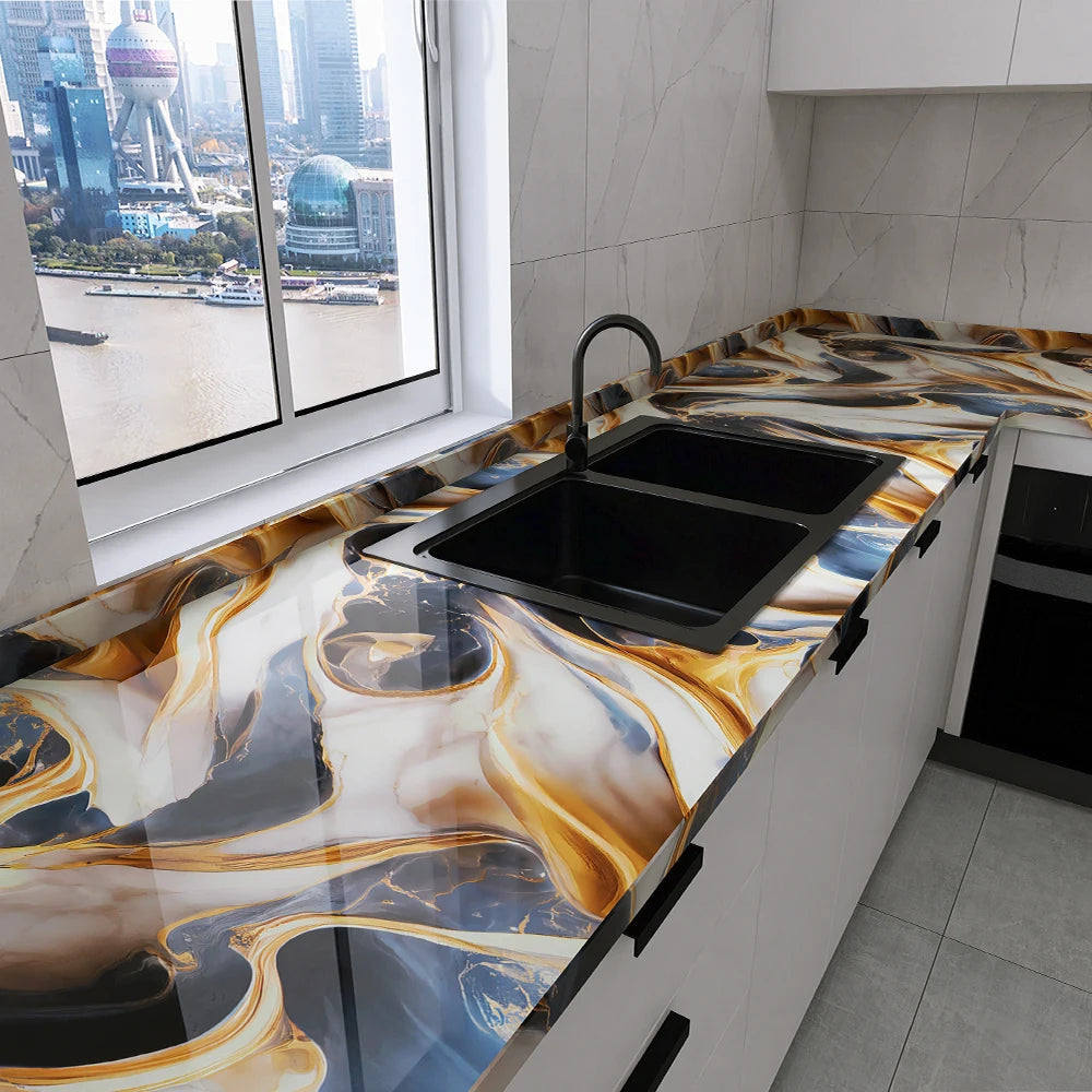 40cm Marble Self-adhesive Wallpaper Bathroom Kitchen Cabinet Countertop Contact paper PVC Waterproof Wall Stickers