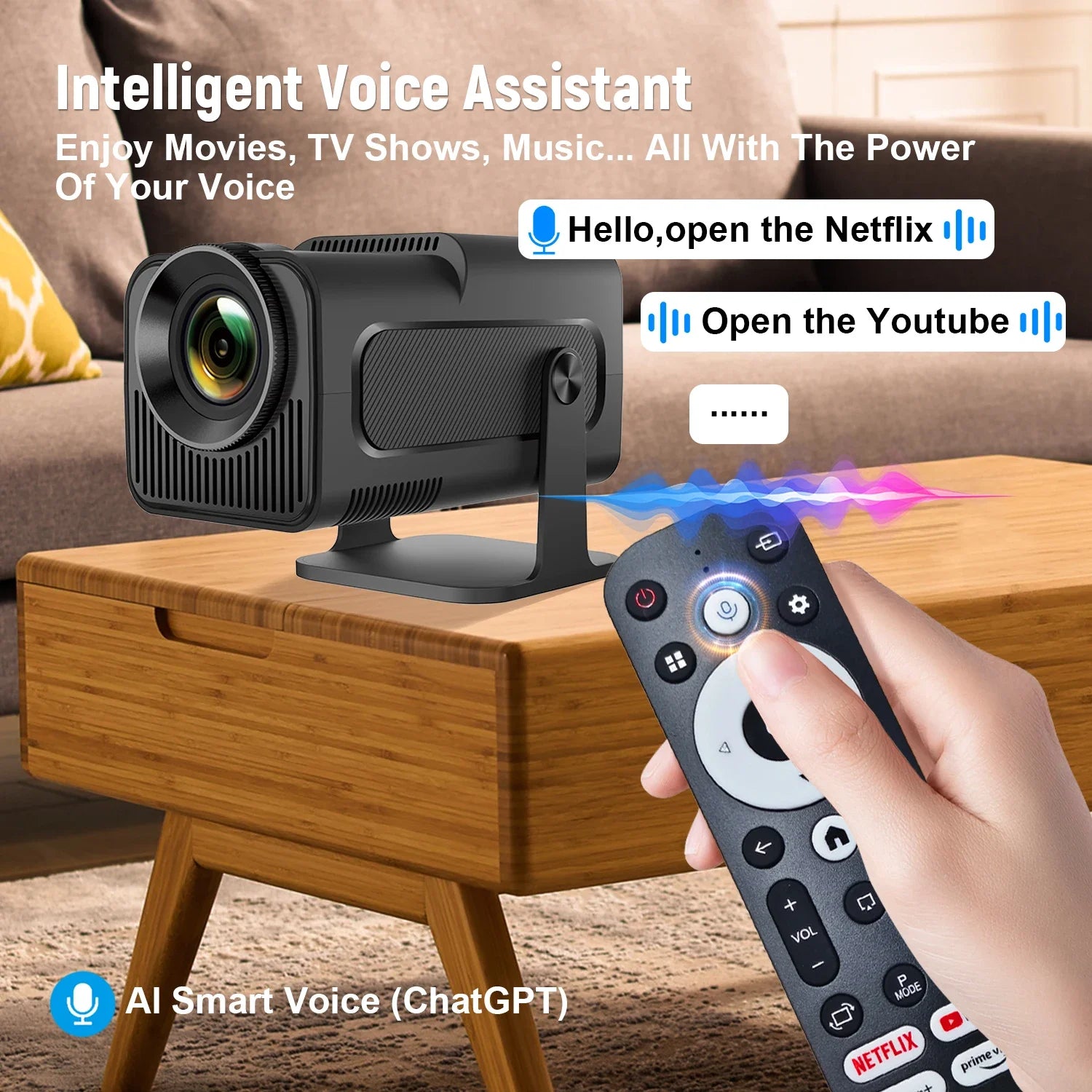 Projector Netflix Officially Licensed HY320 Android 11 1080P 500ANSI Amlogic S950D4 WIFi6.0 BT5.2 Mini 4K Projector