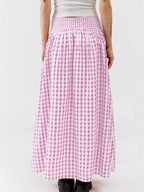 Women Y2K Bow Plaid Maxi Skirt High Waist Gingham Tiered Long Skirt Vintage A-Line Ruffle Flowy Midi Skirt Party Clubwear