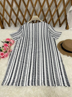 Casual Striped Print Dress For Women Fashion O-Neck Short Sleeve Loose Dresses Lady Office Womens Clothing Summer New Plus Size