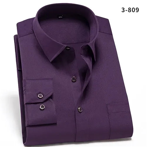 2023 Non-Iron Solid  Soft Easycare Stretch Shirts Men Spandex Long Sleeve Dress Shirt Men Office Shirts Men Clothing