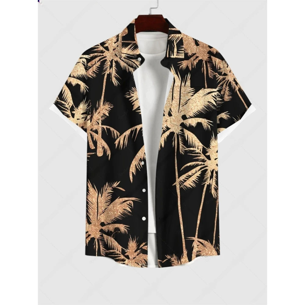 Hawaiian Men's Summer Casual Flower Korean Retro Shirt Geometric Print Short Sleeve Tops Casual Shirt for Men Short Sleeve Shirt