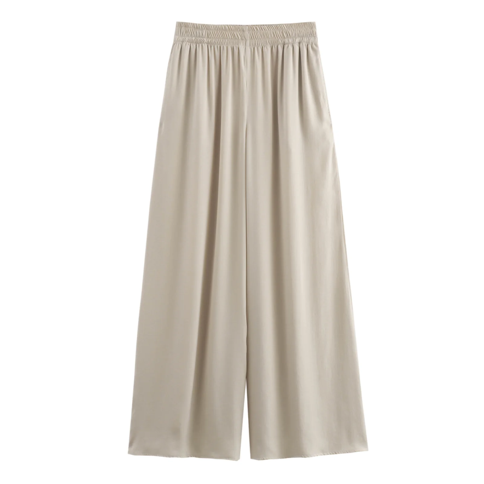 TFMLN New Women's High Waist Wide Leg Pants Fashion Elastic Waist Long Straight Trousers Lady Casual Solid Pocket Pants Summer