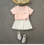 Girls Skirts Jk Pleated Skirt Candy Color Embroidery Love Solid Color Simple Casual Loungewear Outfit Children's Clothes