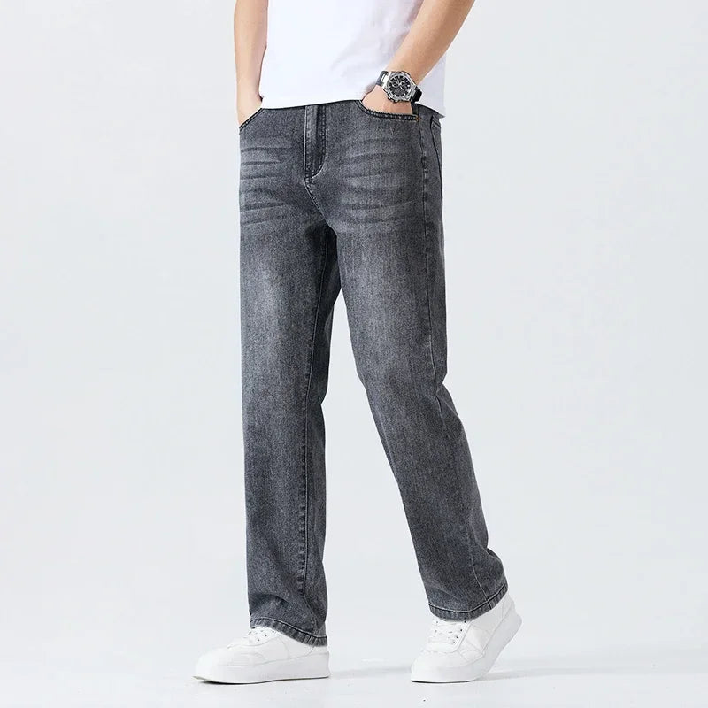 Summer Thin Straight Jeans Men's Clothing Soft Breathable Trousers Male Brand Comfortable Business Loose Denim Pants Retro Y2K