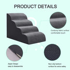Curved Dog Stairs Ramp for High Beds 19.7" H, 4-Step Dog Steps for Small Dogs and Cats, Pet Stairs for High Bed Climbing, Grey