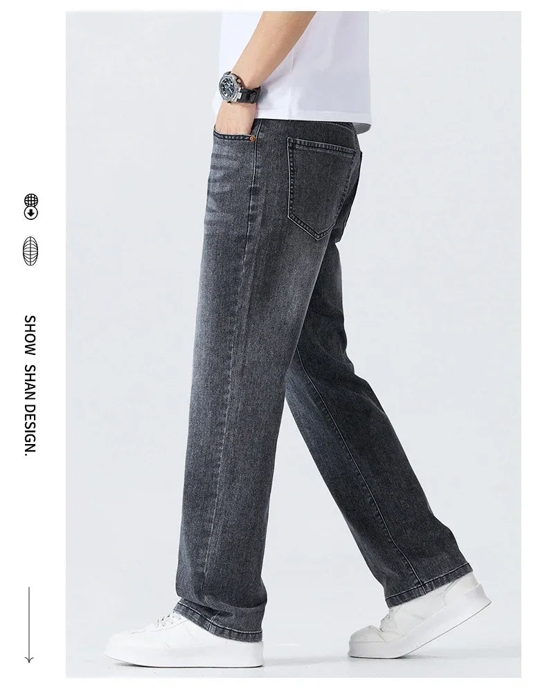 Summer Thin Straight Jeans Men's Clothing Soft Breathable Trousers Male Brand Comfortable Business Loose Denim Pants Retro Y2K