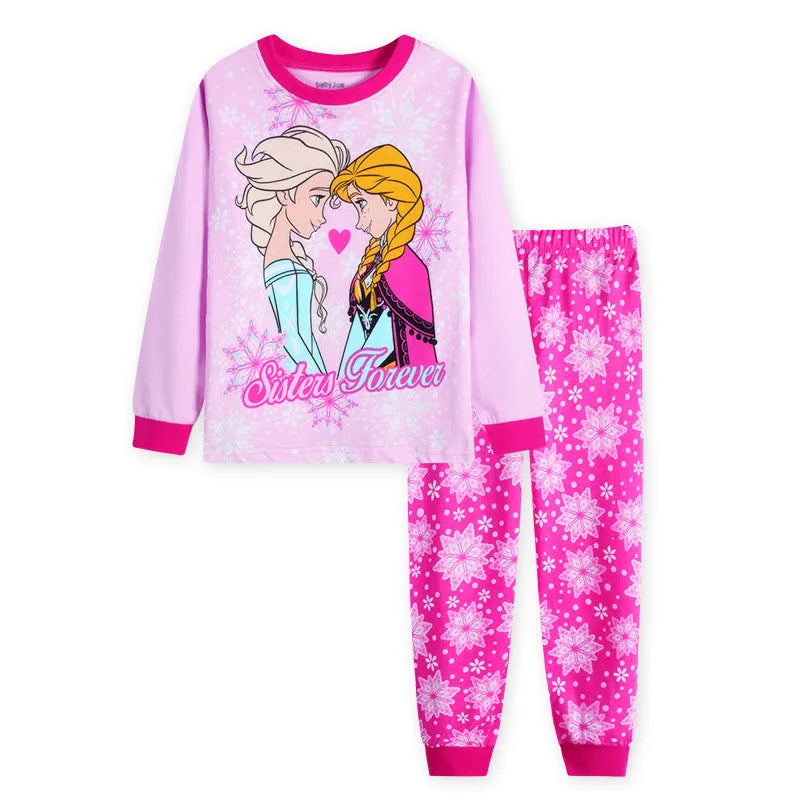 New Spring Autumn Children's Clothing Sets girl Sleepwear Clothes Kids Pajamas Set Baby Girls Cotton Anna Elsa Cartoon Pyjamas
