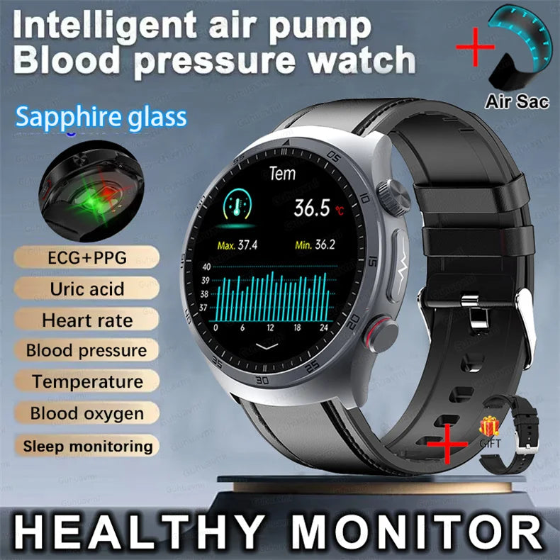 Sapphire Glass AMOLED Blood Pressure Smart Watches ECG Blood Oxygen Blood Pressure Air Pump Sport Health Tracking Smartwatch NFC