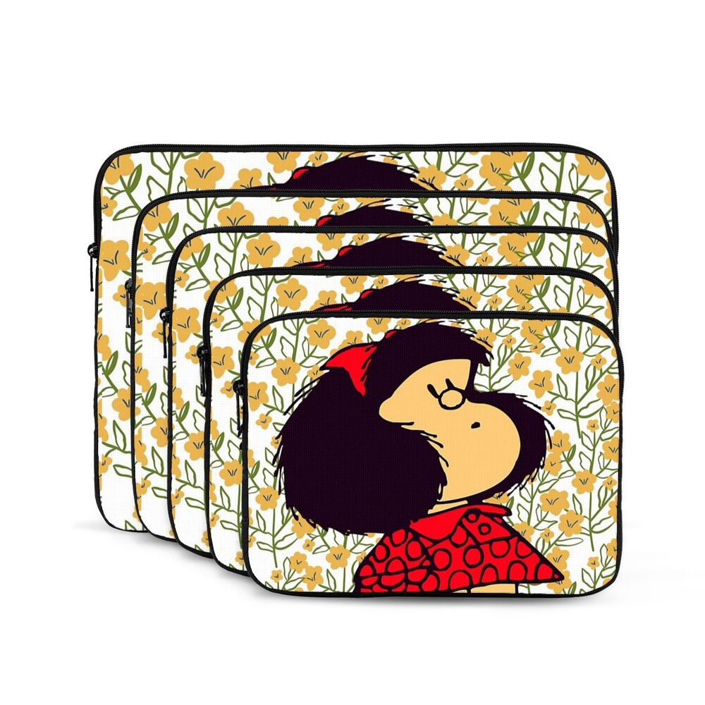 Laptop Notebook Bag Case Mafalda And Flowers Computer Sleeve Case Kawaii Cartoon 10 12 13 15 17 Inch Shockproof Case Bag