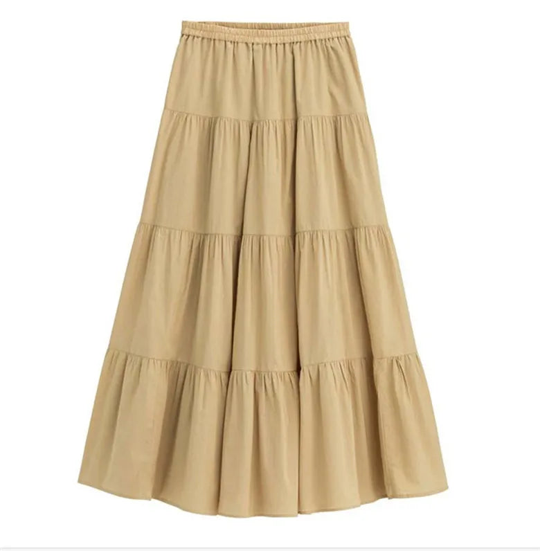 2024 Spring Autunm women Ruffle skirt fashion Summer cotton linen skirts long maxi party skirts red purple pink M-5XL 6XL 7XL