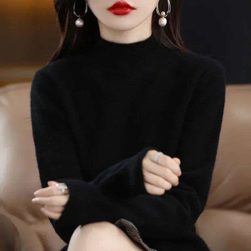 Autumn Winter Women Sweaters Long Sleeve Thick Warm Knitwears Pullovers Mock Neck Loose Sweater Korean Fashion Bottoming Shirt